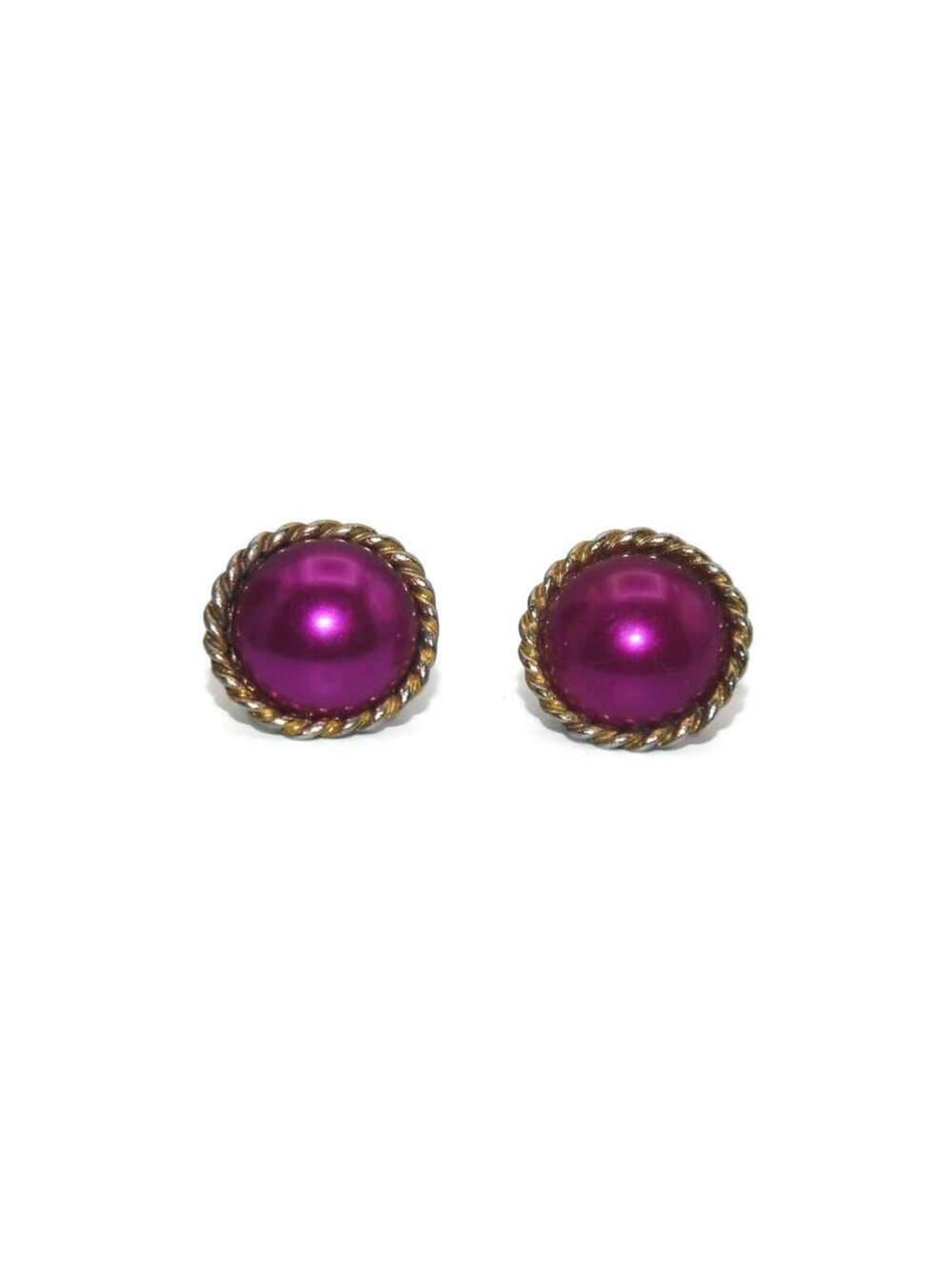 Vintage Gold Tone and Pink Round Button Stud Back Earrings for Pierced Ears.